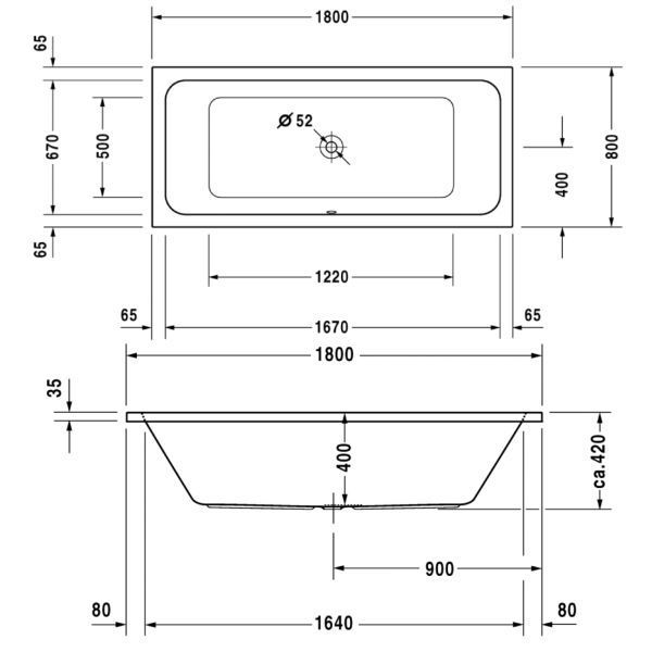 Акрилова ванна DURAVIT D-CODE, пристінний, прямокутна (29230) ANTEY-29230 фото
